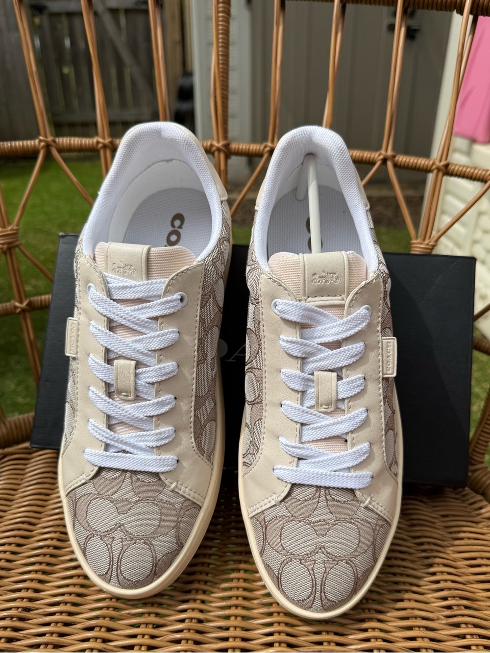 Coach Beige and Cream Signature Low-Top Sneakers - Picture 3 of 13